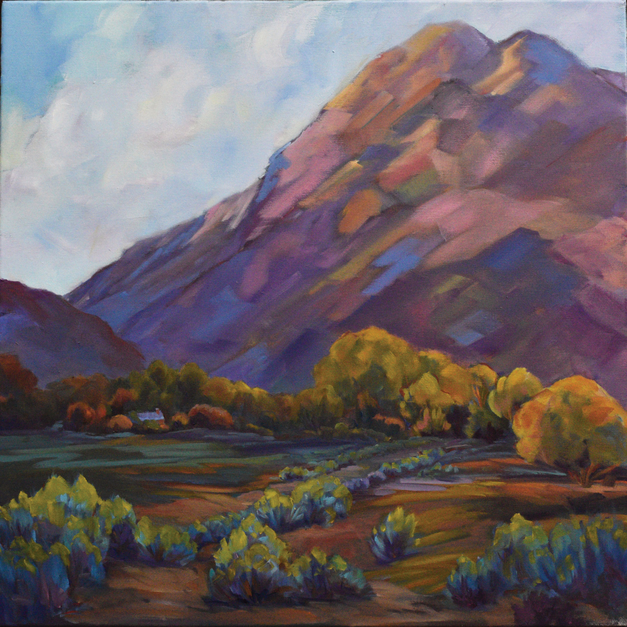 Lori Cusick, “Alpenglow in the High Desert,” 2024, oil, 24 x 24 in., Available from artist, Plein air