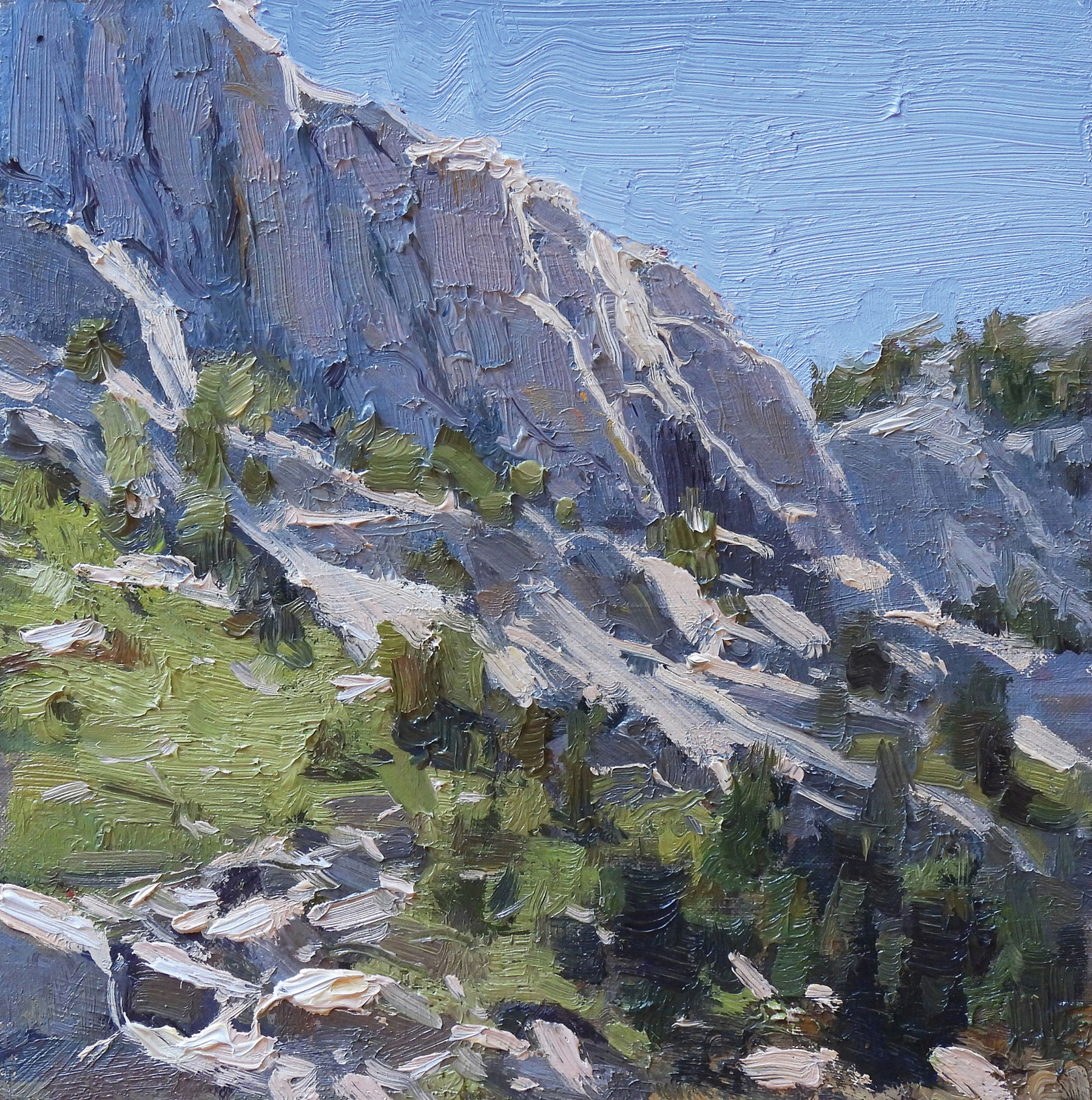 Kathleen Dunphy, “Rockfall,” 2023, oil, 8 x 8 in., Available from artist, Plein air