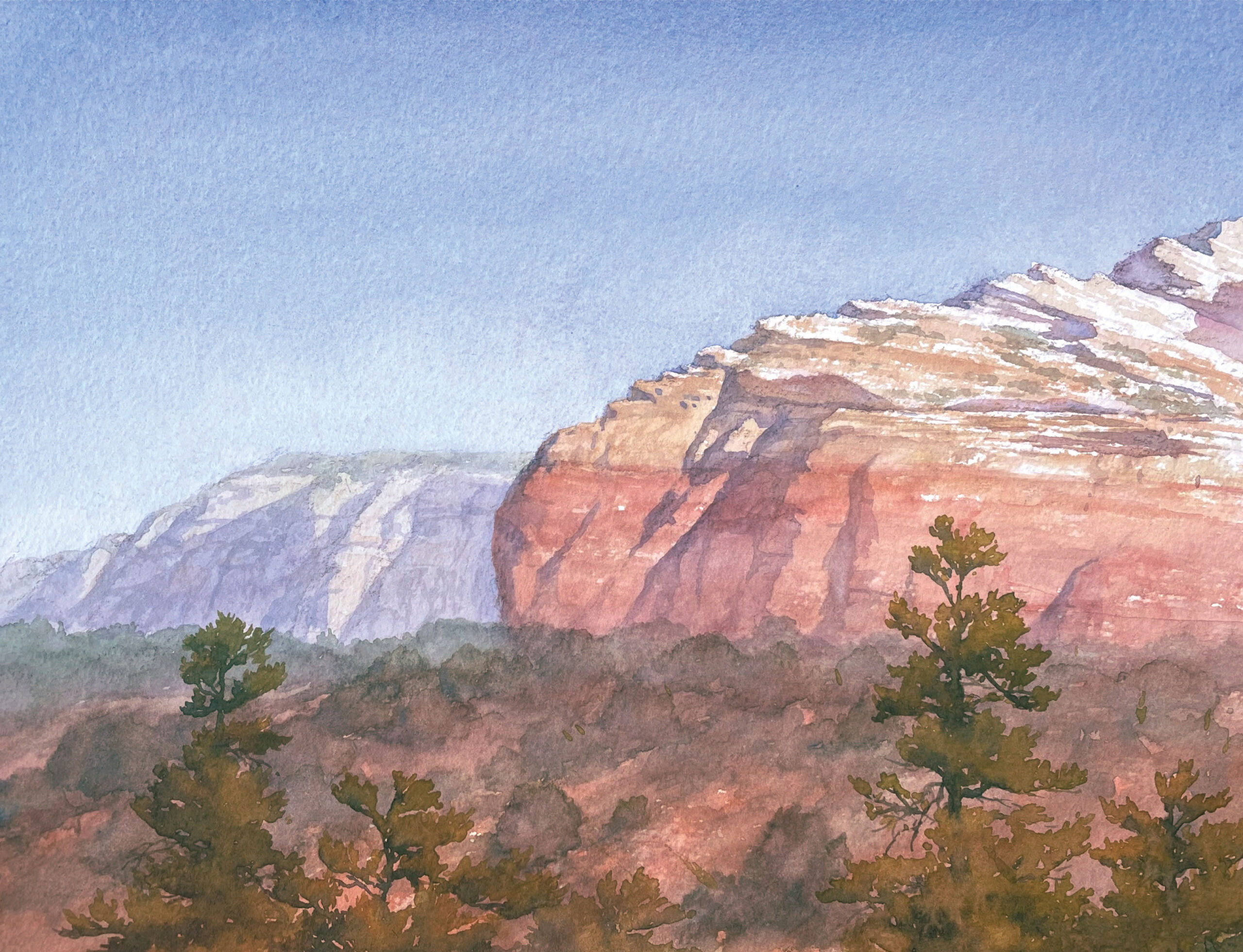 Susan Lynn, “Morning Monolith,” 2022, watercolor, 9 x 12 in., Available from artist, Plein air
