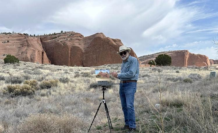 Jack McGowan, set up for plein air painting along Route 66