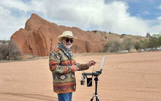 Jack McGowan, set up for plein air painting along Route 66