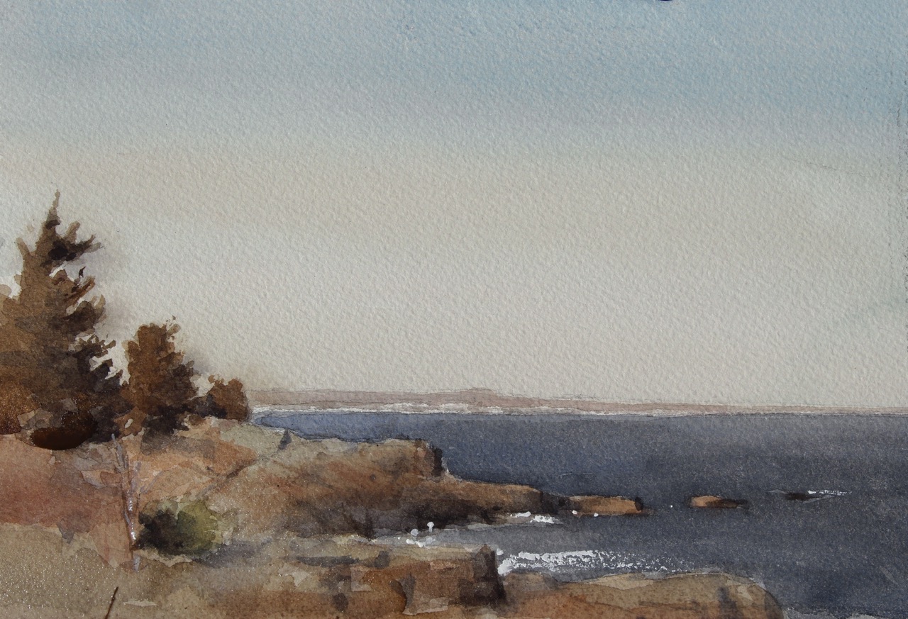 Mo Myra, "Autumn on the Coast," 2024, watercolor, 6 x 8 in., Available from artist, Plein air