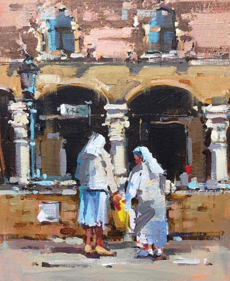 Layering with Acrylics - Michele Usibelli, "Piazza Navona," 2019, acrylic, 12 x 9 in., private collection, plein air and studio