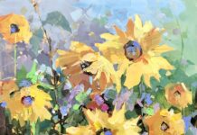 Laying with acrylics - Michele Usibelli, "Sunburst," 2020, acrylic, 12 x 9 in., Private collection, Plein air