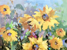 Art Snippet: Why I Love to Layer Laying with acrylics - Michele Usibelli, "Sunburst," 2020, acrylic, 12 x 9 in., Private collection, Plein air