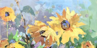 Laying with acrylics - Michele Usibelli, "Sunburst," 2020, acrylic, 12 x 9 in., Private collection, Plein air