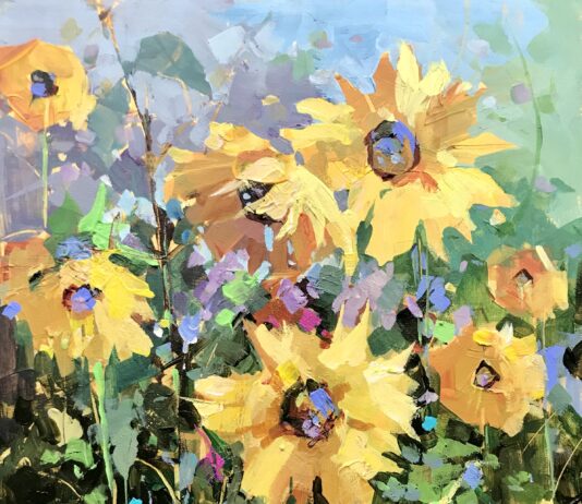 Laying with acrylics - Michele Usibelli, "Sunburst," 2020, acrylic, 12 x 9 in., Private collection, Plein air