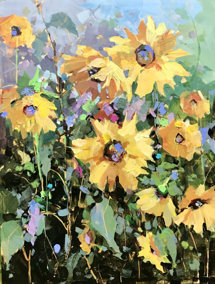 Laying with acrylics - Michele Usibelli, "Sunburst," 2020, acrylic, 12 x 9 in., Private collection, Plein air