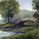 Mixing greens in watercolor - James Faecke, "Bridge at Vilas Lagoons," 2020, watercolor, 11 x 15 in., Private collection, Plein air