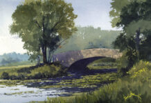 Painting Wisconsin … in Watercolor Mixing greens in watercolor - James Faecke, "Bridge at Vilas Lagoons," 2020, watercolor, 11 x 15 in., Private collection, Plein air