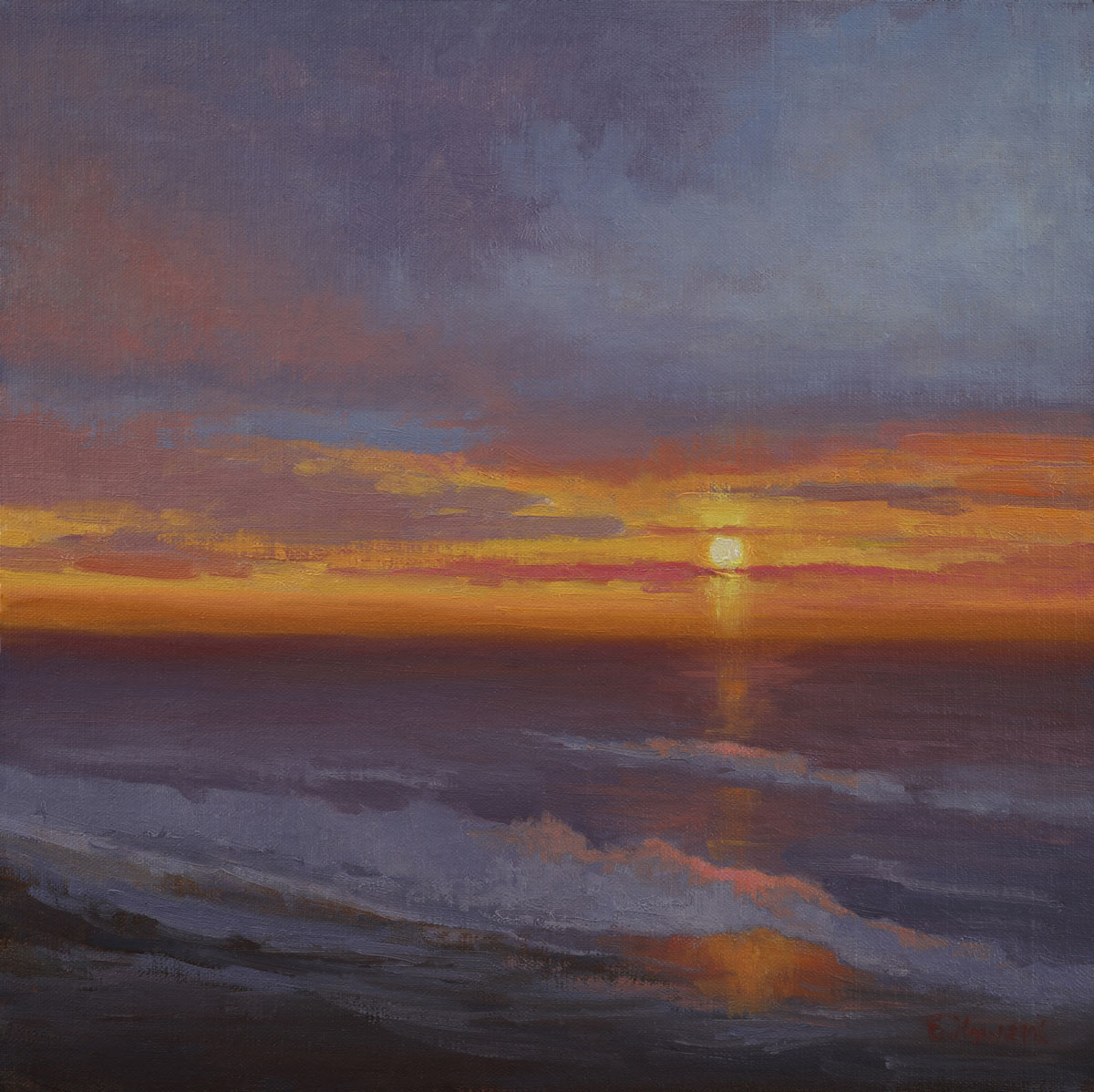 How to paint skies - Ellen Howard, "Peaceful Moments," 2024, oil, 12 x 12 in., Available from Carmel Fine Art, Studio