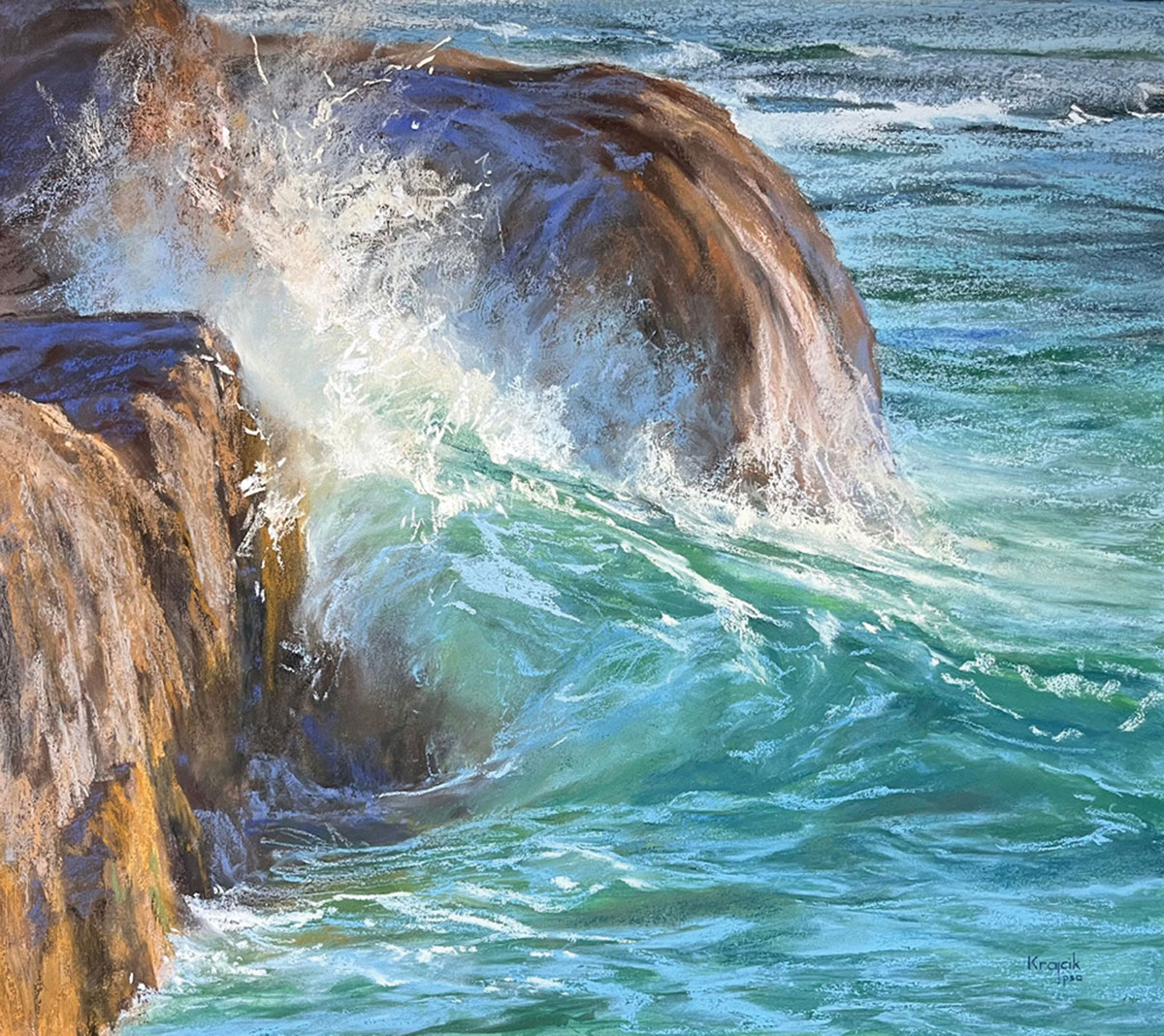 Allison Krajcik, "Twist and Shout," 2024, pastel, 17 x 19 1/2 in., available from artist, studio from plein air study