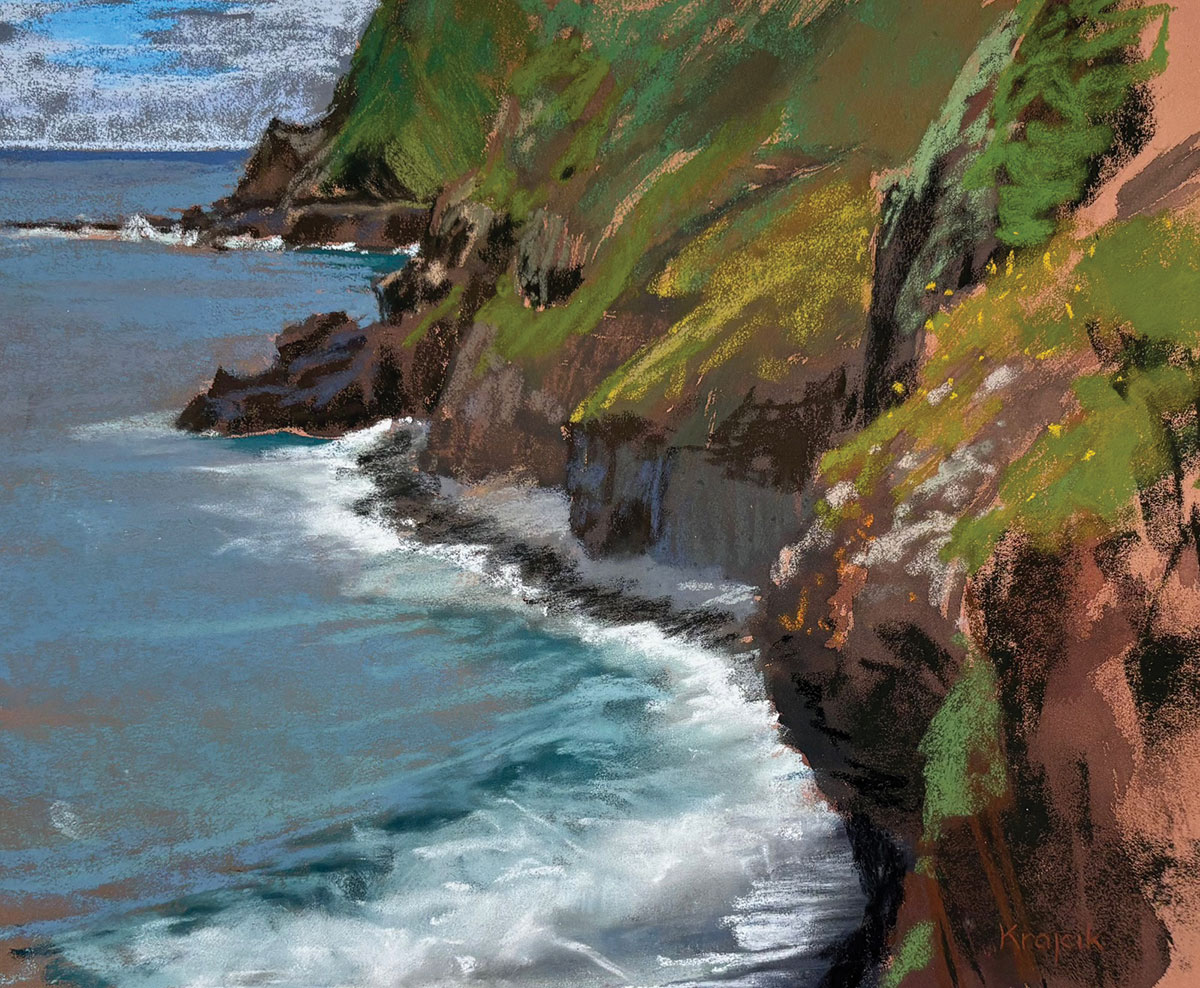 Painting with pastels - Allison Krajcik, "Cliffs of Madeira," 2025, pastel, 9 x 11 in., private collection, plein air