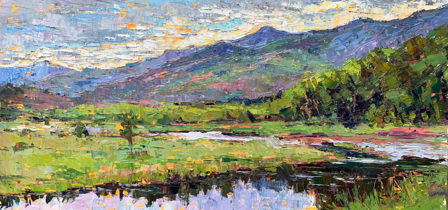 Best Plein Air Oil: Melanie Levitt, “Reflections on a Mountain Pond,” 12 x 24 in.