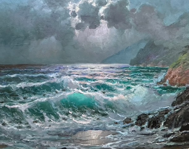 Alex Dzigurski, "Moonlight at Nepenthe," oil, 16 x 20 in., available at Classic art galleries Carmel California