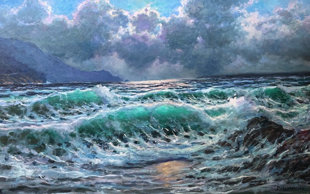 Alex Dzigurski, "Silver Breakers, Big Sur, California," oil, 30 x 48 in., private collection