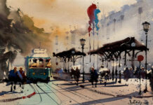 2026 Plein Air Southwest Winners Announced "Trolley on 20th" by Jeff Steiner