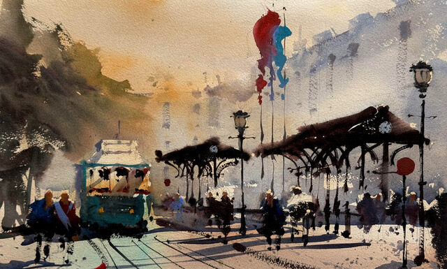 2026 Plein Air Southwest Winners Announced "Trolley on 20th" by Jeff Steiner