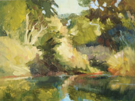 7 Principles for Painting a Forest Without a Single Leaf The key to dealing with a subject as complex as the forest interior depicted in "The Pond" (acrylic, 24 x 24 in.) is simplification.