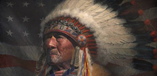 Salon Art Prize - Dave English, "Chief Joseph Medicine Crow," oil, 24 x 36 in.