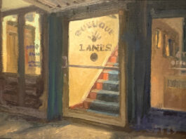 John Paul Marcelo, "Dubuque Lanes," 2023, oil, 9 x 12 in., available from artist, plein air painting
