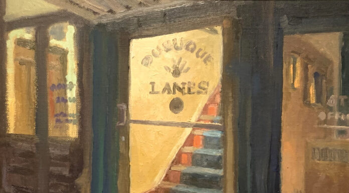 John Paul Marcelo, "Dubuque Lanes," 2023, oil, 9 x 12 in., available from artist, plein air painting