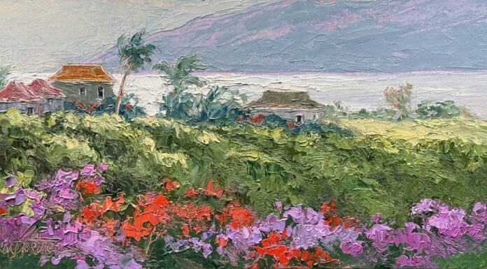 It Pays – Literally – To Persevere Erin Dertner, "Island Glistening," oil, 8 x 16 in.