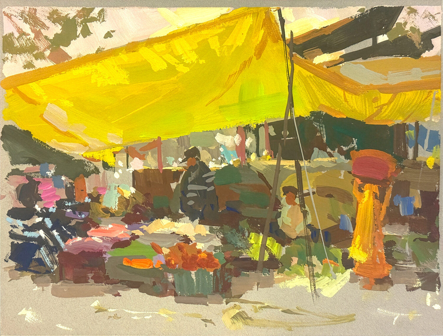 Best Plein Air Acrylic and Gouache: Judd Mercer, "Flower Market Morning," gouache, 6 x 8 in.
