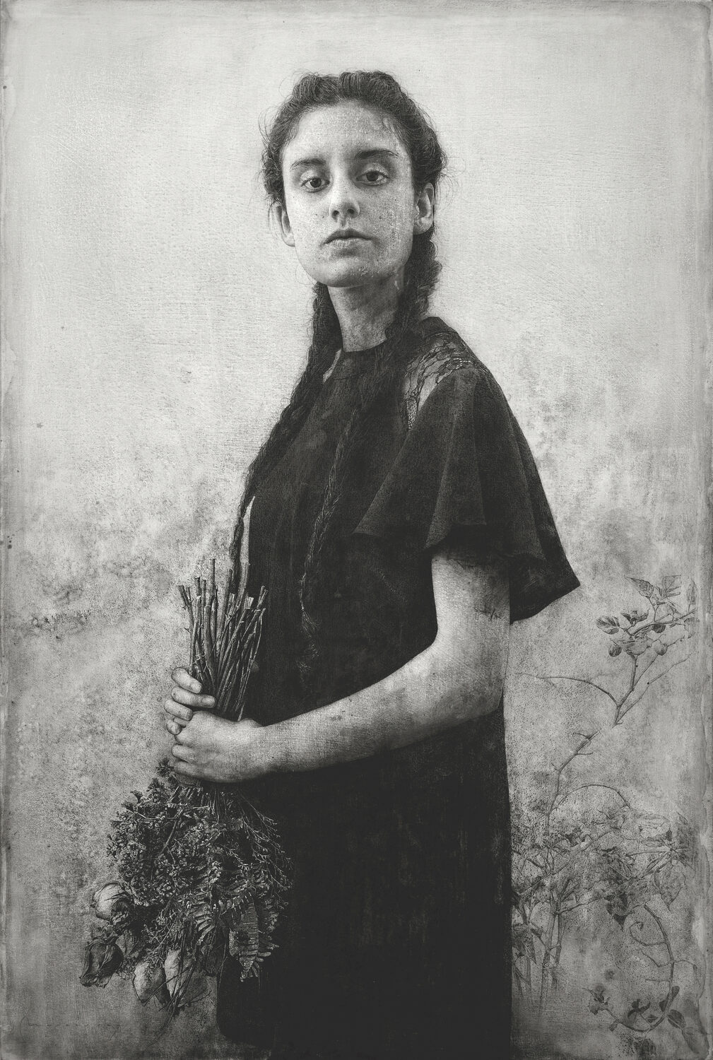The Salon Art Prize - Marcos Rey, "Mujer Con Ramo," charcoal, 39 x 26 in.