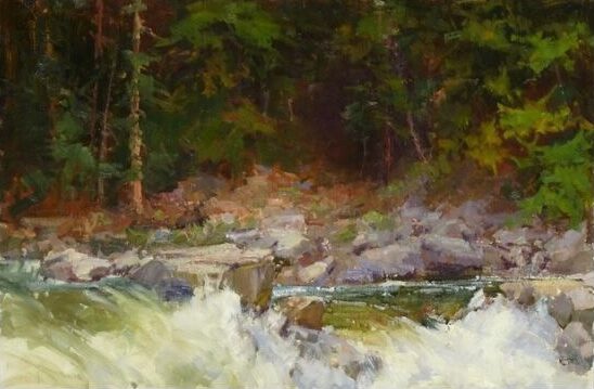 Plein air color theory - Kathryn Stats, “Merced River,” 2024, oil on linen panel, 18 x 24 in.
