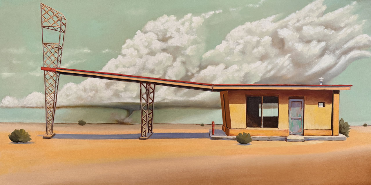 Southwestern art - Natasha Isenhour, "Nerves of Steel," 2025, oil, 24 x 48 in., The Marshall Gallery of Fine Art, studio from plein air studies