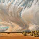 Art, Impermanence, and the Southwest Southwestern art - Natasha Isenhour, "Two Worlds Collide: Bearing Witness," 2025, oil, 36 x 60 in., Private collection, Studio from plein air studies