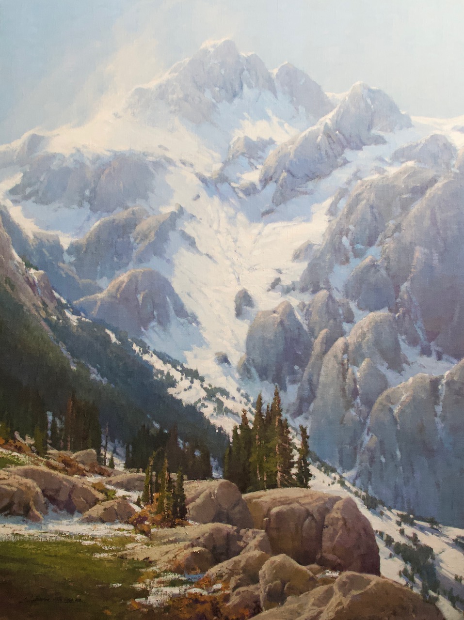 Cindy Baron, "Giants Among Us," 2024, oil, 40 x 30 in., studio, private collection