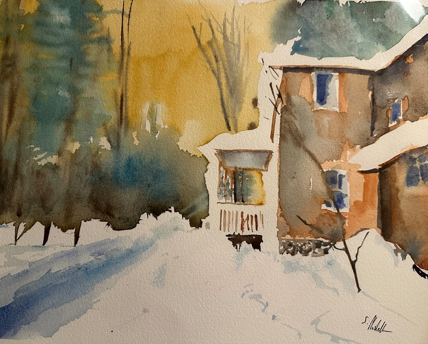 Best Plein Air Watercolor: Susan Lais Hostetler, “Snow On My Front Porch,” 10 x 14 in.