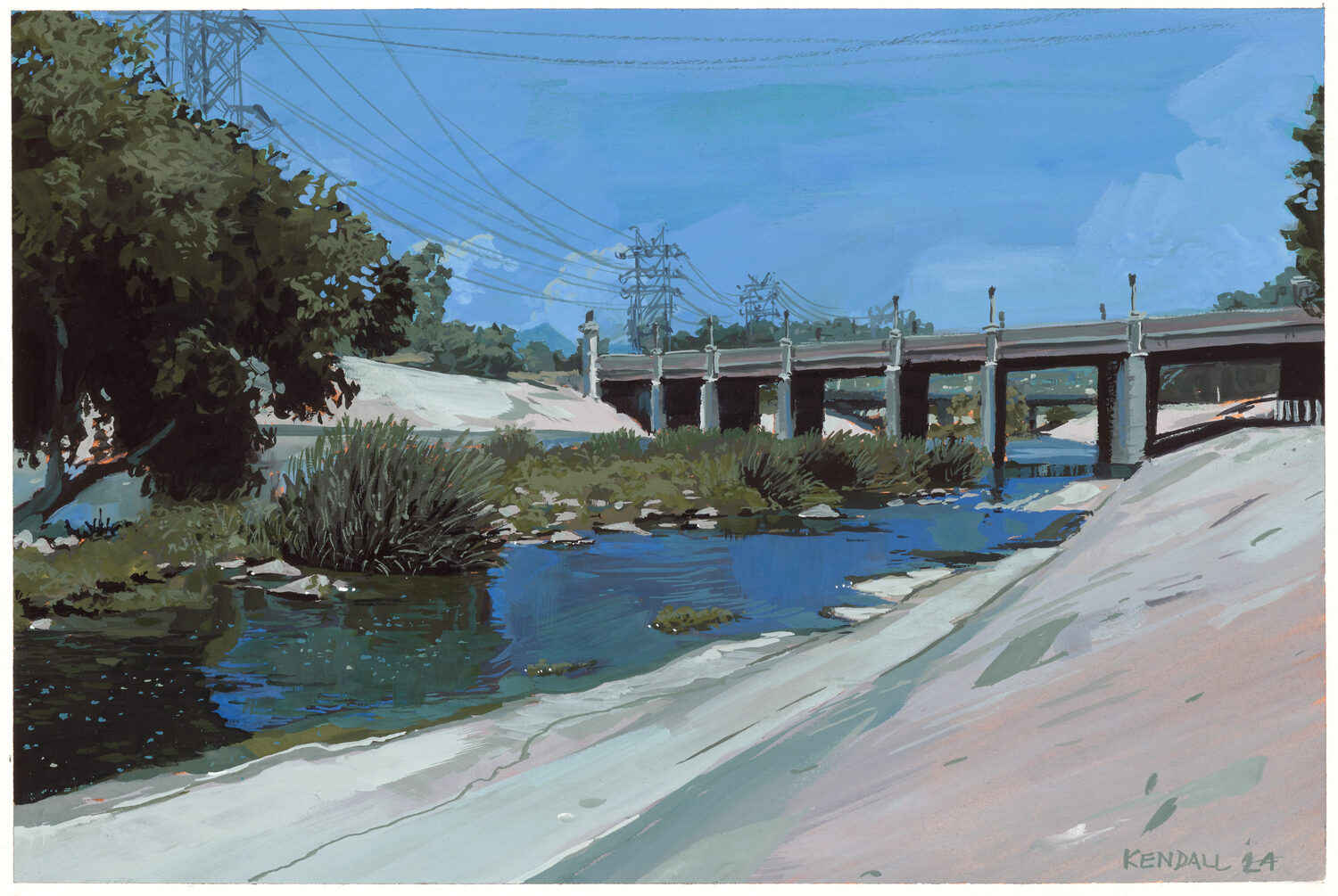 Best Plein Air Acrylic & Gouache: Benjamin Kendall, “Two Bridges Over the LA River,” gouache, 6 x 9 in.