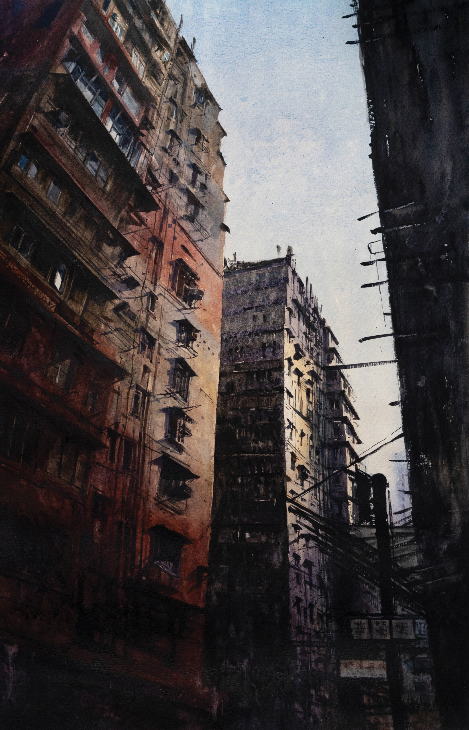 Harsh Agrawal, "Organised Chaos [Hong Kong]," 2022, watercolor, 20 x 13 in., Available from artist, Studio from plein air studies 