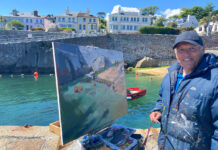 How I Sold My Most Expensive Painting: Lessons from Sandycove how to sell your art - Steve Browning, painting a large canvas en plein air