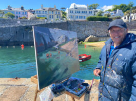 How I Sold My Most Expensive Painting: Lessons from Sandycove how to sell your art - Steve Browning, painting a large canvas en plein air