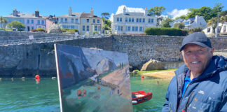 how to sell your art - Steve Browning, painting a large canvas en plein air