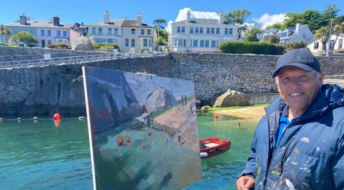 How I Sold My Most Expensive Painting: Lessons from Sandycove how to sell your art - Steve Browning, painting a large canvas en plein air