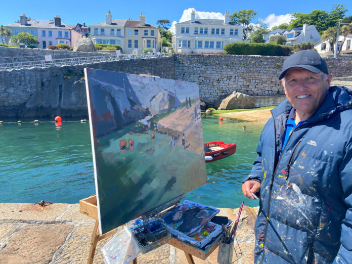 how to sell your art - Steve Browning, painting a large canvas en plein air