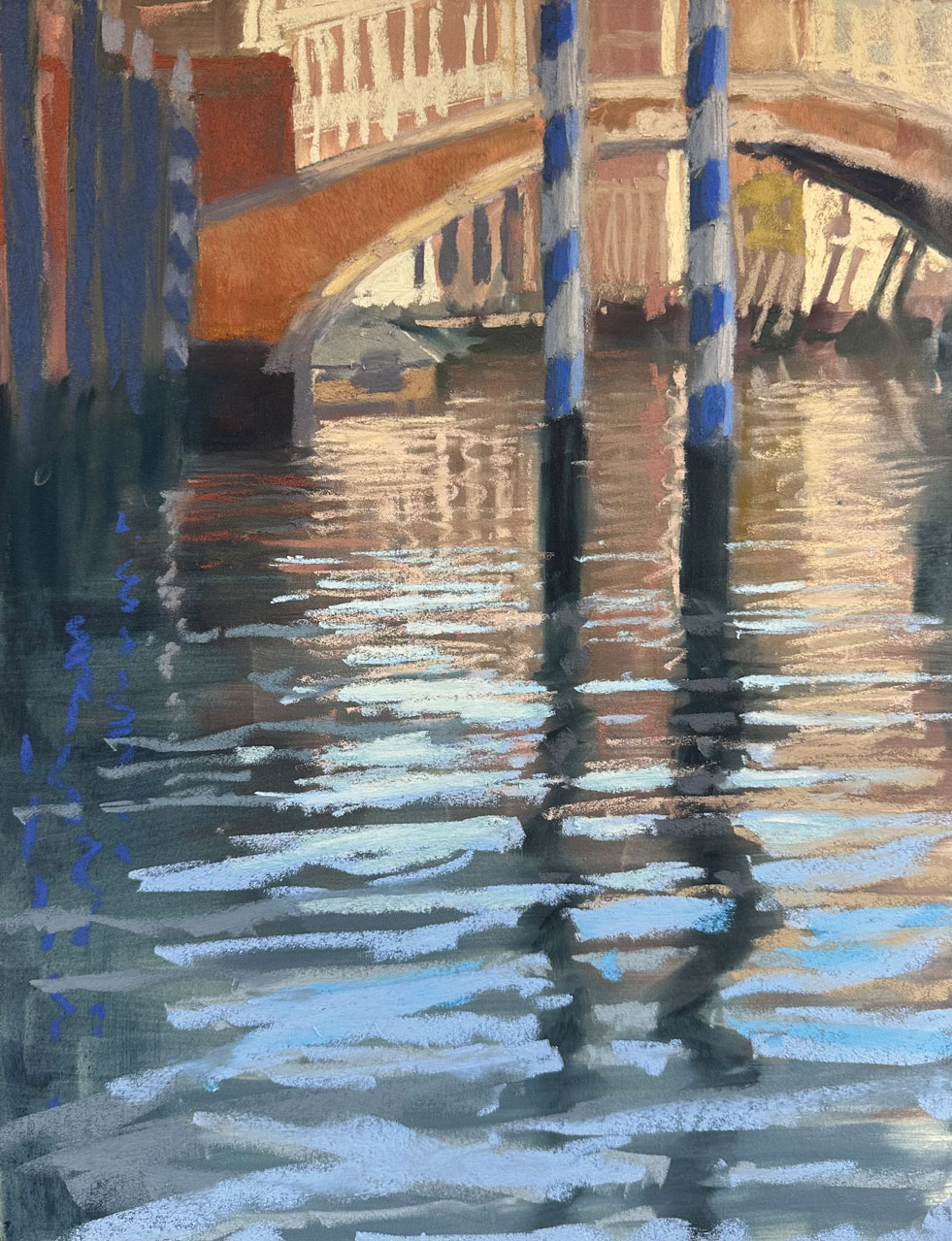 Liz Haywood-Sullivan, "Ponte Trevisan," 2025, pastel, 16 x 12 in., Collection the artist, Studio from plein air study