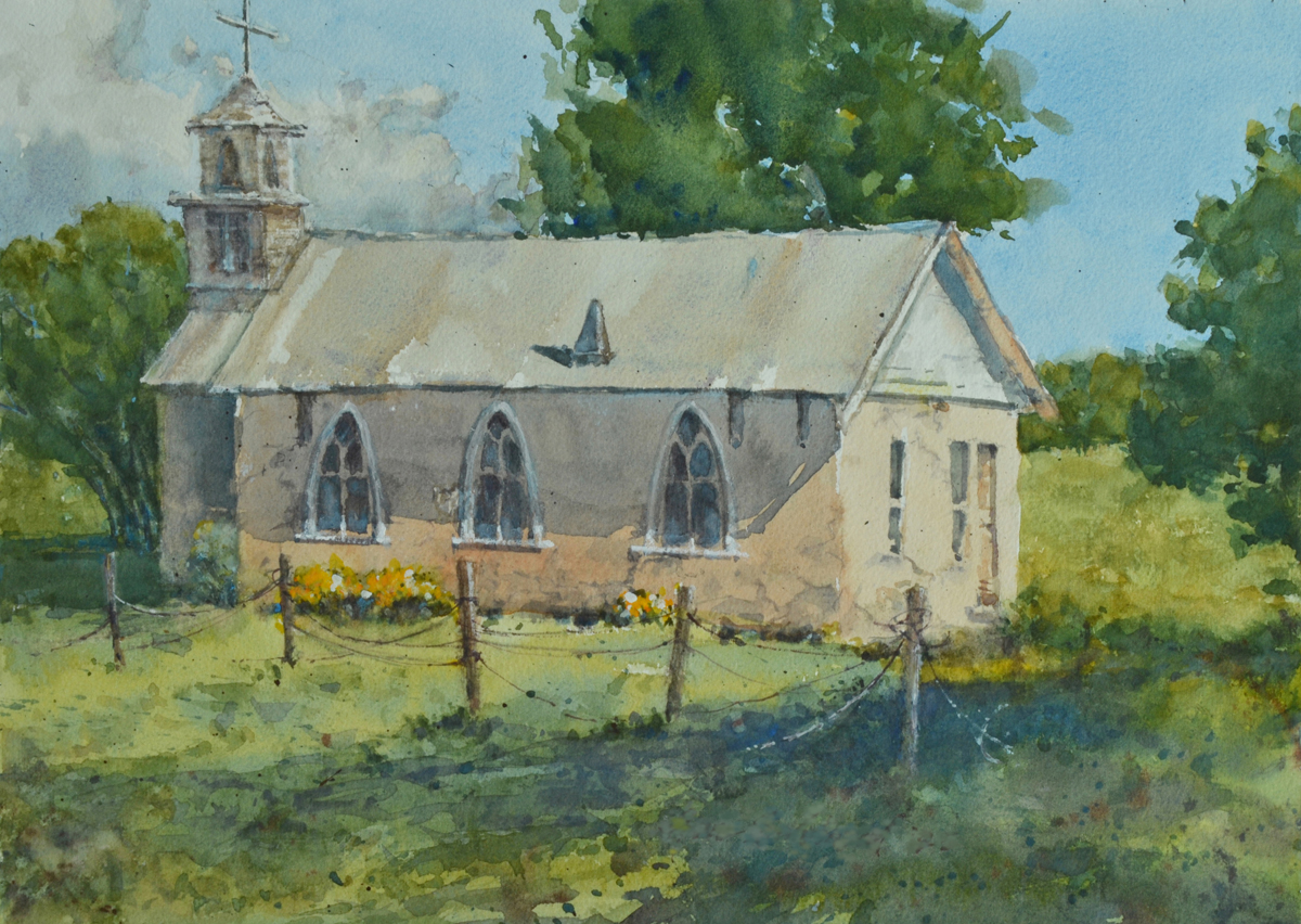 Ann Salviazul, "Tiffany Church," Watercolor, 10" x 14"