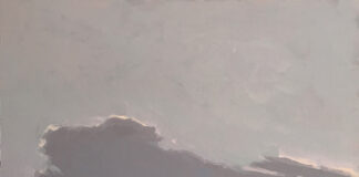 Brian Sindler, "Clouds, Sister Bay," 2023, acrylic, 20 x 20 in., Private collection, Plein air
