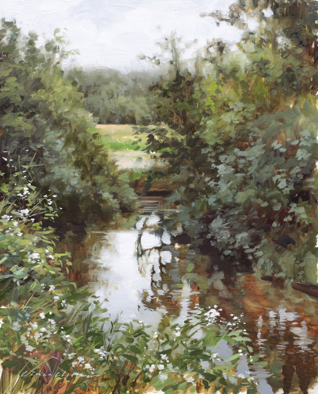 Liane Whittum, "Summer Stream," 2023, oil, 10 x 8 in., private collection, plein air