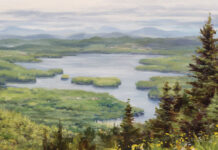 Accuracy Over Comfort Liane Whittum, "Sunapee Study #2," 2022, oil, 8 x 16 in., private collection, plein air painting