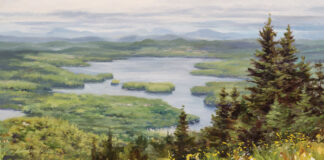 Liane Whittum, "Sunapee Study #2," 2022, oil, 8 x 16 in., private collection, plein air painting