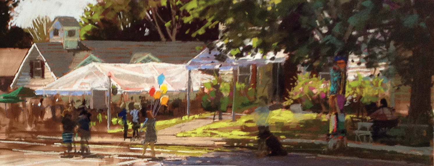 Liz Haywood-Sullivan, "Festival!," pastel, 12 x 30 in.