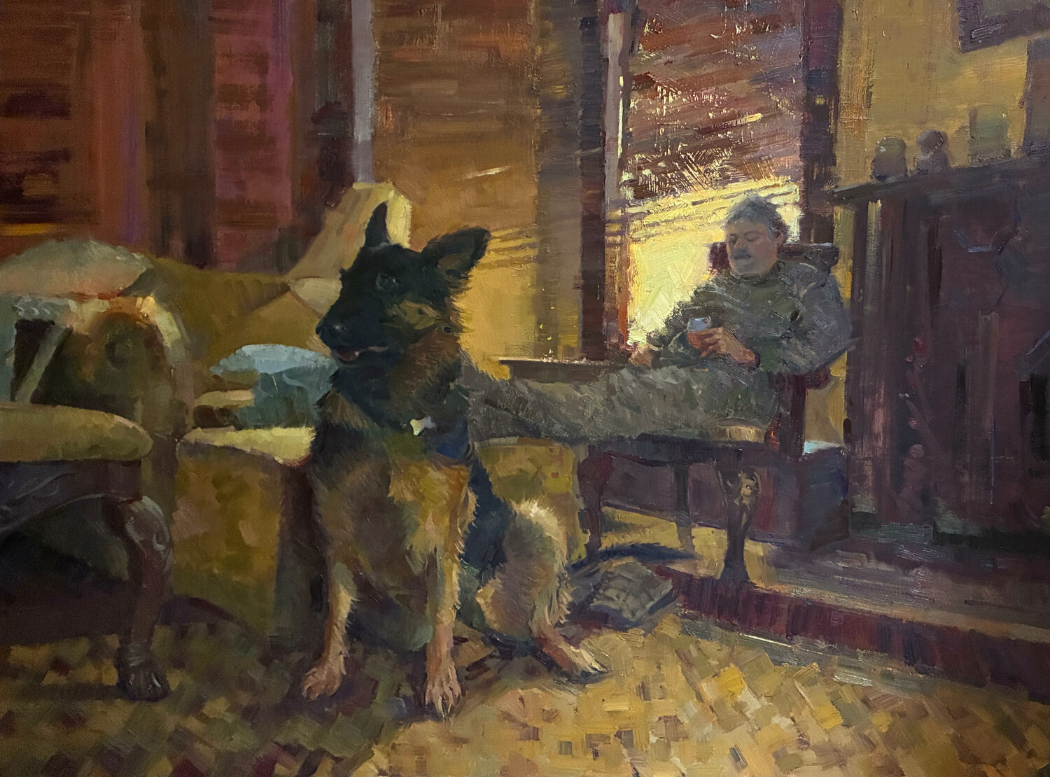 Salon Art Prize - Second Place Overall: Shun Yao Xie, “The Family Guardian,” oil, 36 x 48 in.