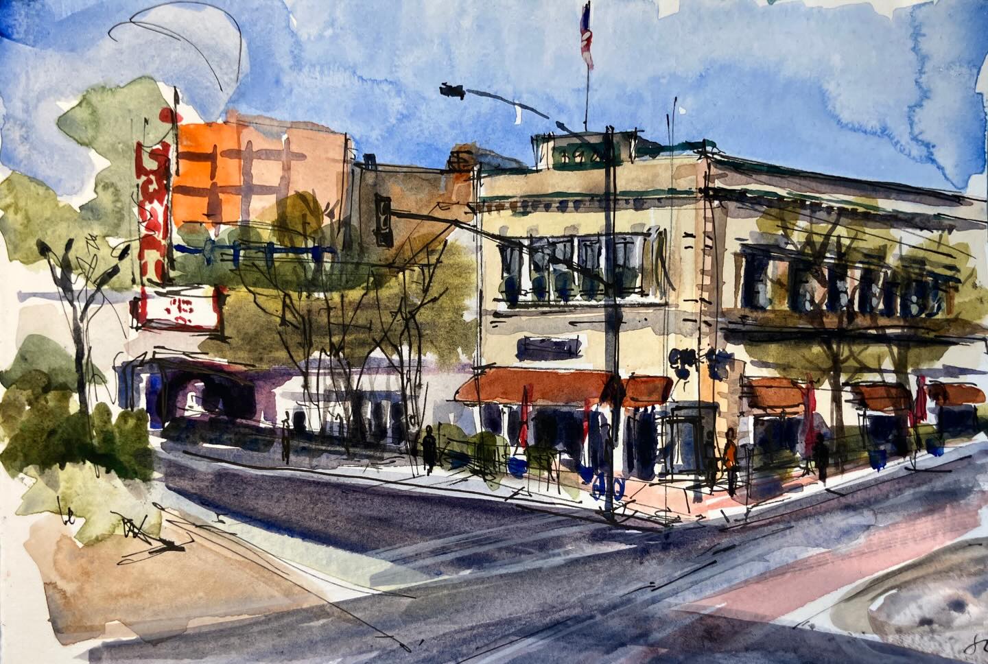 Sketch of the opposite street corner in Morgan Hill, California